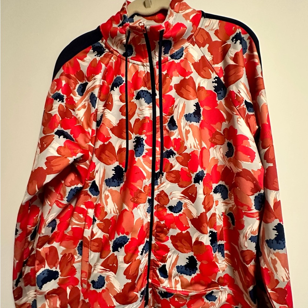 aerie Floral Zip Jacket in Red, Navy & Cream